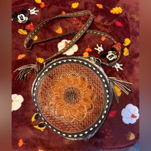 Round Brown Leather Crossbody Bag